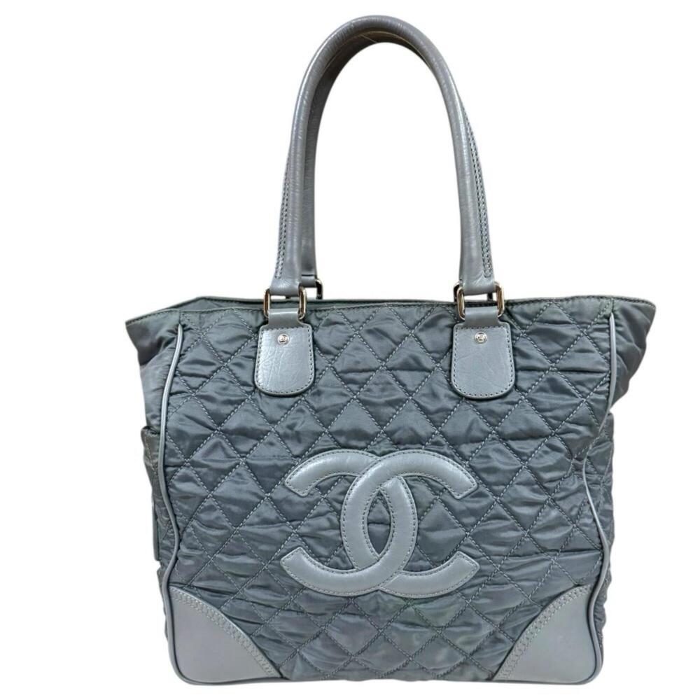 Chanel Paris New York Line Coco Mark Tote Bag, Nylon A33100, Gray, Women's CH...